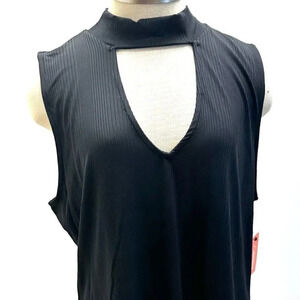 NWT INTEMPO Women Sleeveless Pullover Mock Neck Ribbed Keyhole Black Shirt Sz 2X